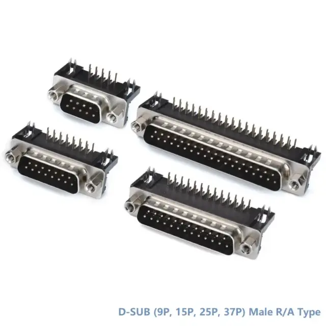 D-SUB Male R/A Type Connector(8.08mm)With 4.8mm Nut(9P, 15P, 25P, 37P)