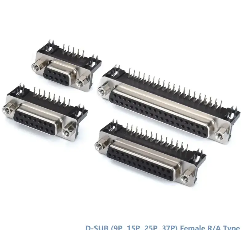 D-SUB Female R/A Type Connector(8.08mm)With 4.8mm Nut(9P, 15P, 25P, 37P) — Standard Type For PCB from KINKUO