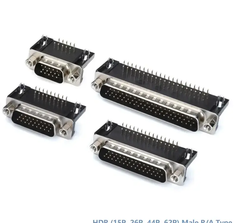 HDR Male R/A Type(8.89mm)With 4.8mm Nut(15P, 26P, 44P, 62P) — Standard Type For PCB from KINKUO