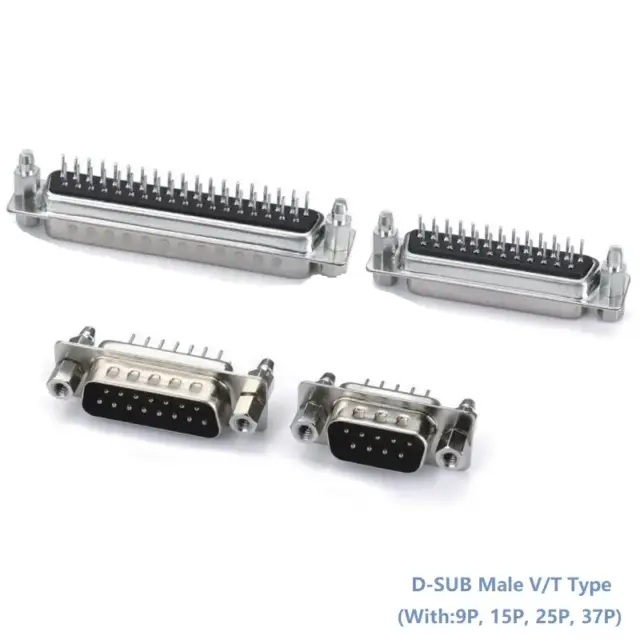 D-SUB Male V/T Type Connector With 5.0mm Nut(9P, 15P, 25P, 37P)
