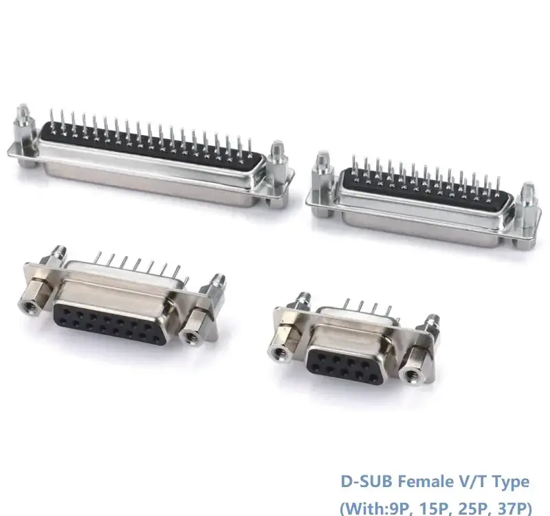 D-SUB Female V/T Type Connector With 5.0mm Nut(9P, 15P, 25P, 37P) — Standard Type For PCB from KINKUO