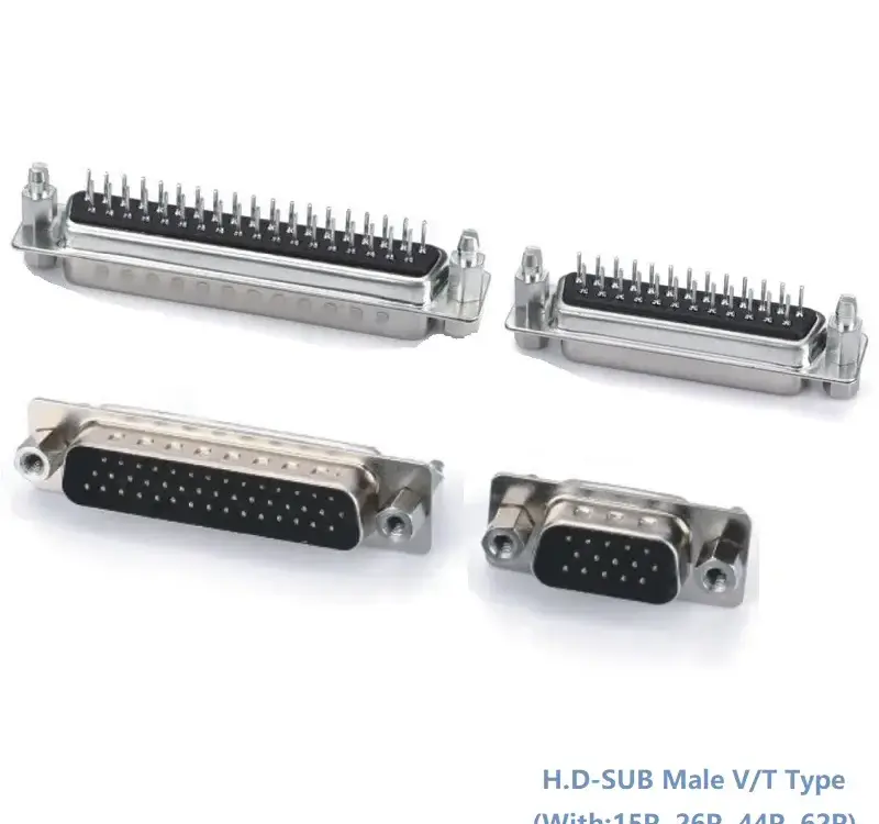 H.D-SUB Male V/T Type Connector With 5.0mm Nut(15P, 26P, 44P, 62P) — Standard Type For PCB from KINKUO