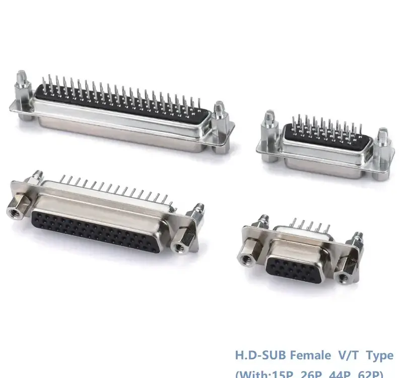 H.D-SUB Female V/T Type Connector With 5.0mm Nut(15P, 26P, 44P, 62P) — Standard Type For PCB from KINKUO