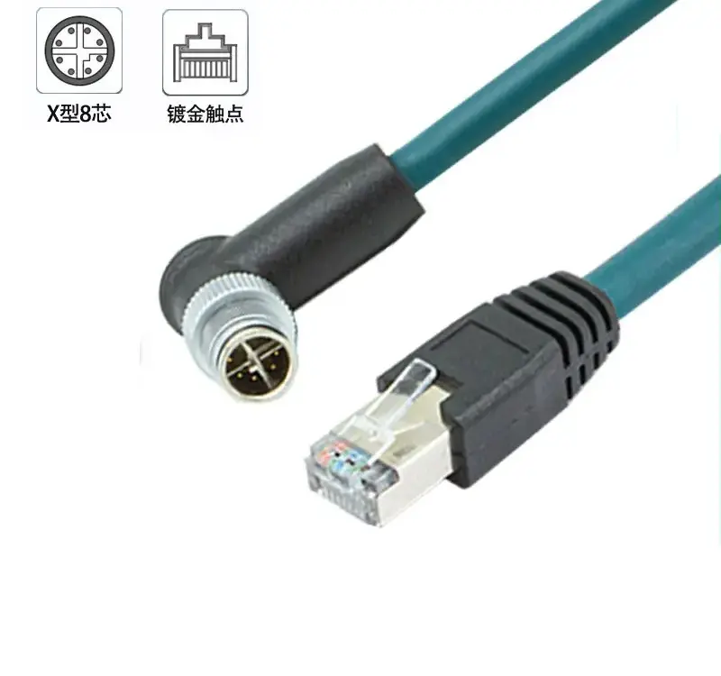 RJ45 to M12 8P X-Coded Industrial Camera Cable — product photograph
