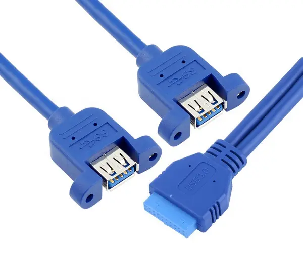 USB 3.0 20P IDC to 3.0 AFx2pcs Y Cable For Panel Mount