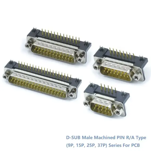 D-SUB Male Machined PIN R/A Type Connector(9P, 15P, 25P, 37P)Series For PCB