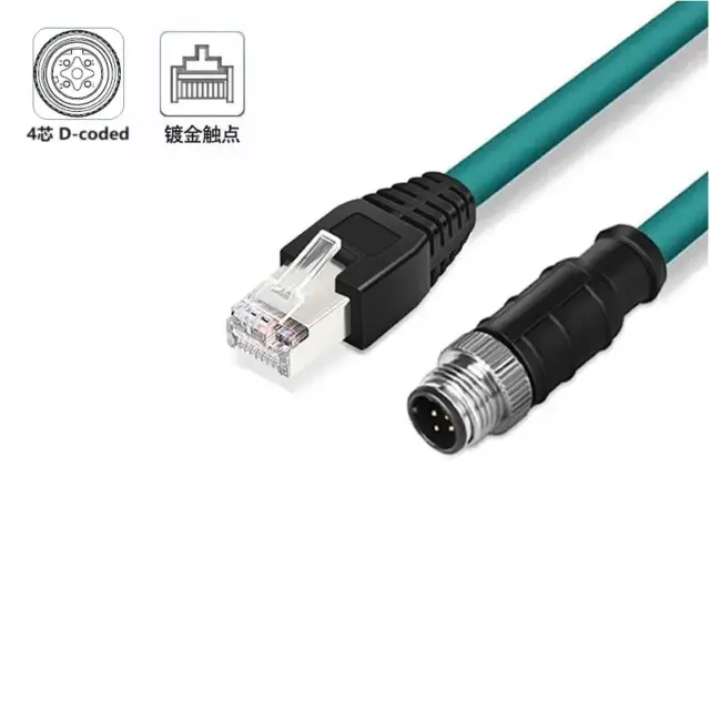 RJ45 to M12 4P D-coded Industrial Camera Link Cable